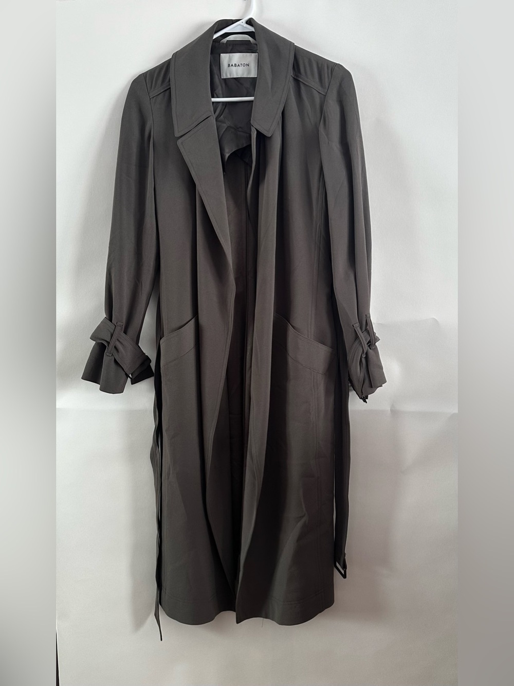 Babaton (Aritzia) Belted Trench Coat, XS — Taupe/Olive Grey